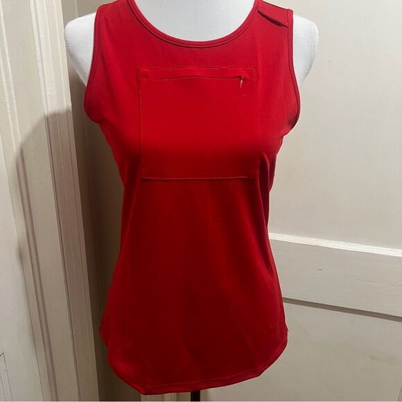 Vibrant Red Tank Top with Pocket and Crew Neck Women's Large - Picture 2 of 8